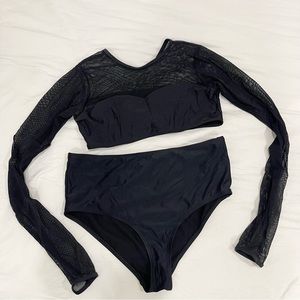 NWOT Fashion Nova Black Mesh High Waisted Two Piece Swimsuit Plus Size 1X